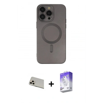 MARSİLYAN™- iPhone 13 Pro Max Kılıf Akış Minimal Özel Seri - Siyah Bilvis 5in1 3D Magic Cam Ekran Koruyucu + Rainbow Kamera Lens Koruma Cam - REGD