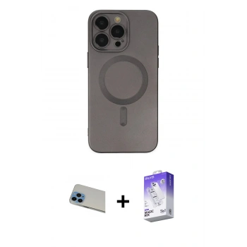 MARSİLYAN™- iPhone 13 Pro Max Kılıf Akış Minimal Özel Seri - Siyah Bilvis 5in1 3D Magic Cam Ekran Koruyucu + Rainbow Kamera Lens Koruma Cam - MI