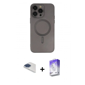 MARSİLYAN™- iPhone 13 Pro Max Kılıf Akış Minimal Özel Seri - Siyah Bilvis 5in1 3D Magic Cam Ekran Koruyucu + Pers Alüminyum Kamera Lens - LT