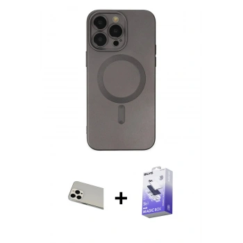 MARSİLYAN™- iPhone 13 Pro Max Kılıf Akış Minimal Özel Seri - Siyah Bilvis 5in1 5D Magic Hayalet Cam Ekran Koruyucu + Rainbow Kamera Lens Koruma Cam - BZ
