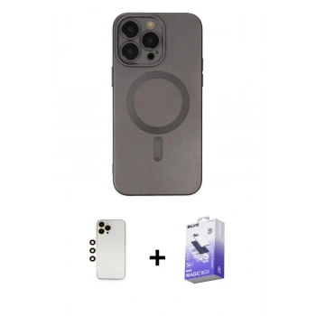 MARSİLYAN™- iPhone 13 Pro Max Kılıf Akış Minimal Özel Seri - Siyah Bilvis 5in1 5D Magic Hayalet Cam Ekran Koruyucu + Shine Kamera Lens - GD
