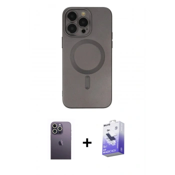 MARSİLYAN™- iPhone 13 Pro Max Kılıf Akış Minimal Özel Seri - Siyah Bilvis 5in1 5D Magic Hayalet Cam Ekran Koruyucu + Neon Fosforlu Kamera Lens - BZ