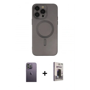 MARSİLYAN™- iPhone 13 Pro Max Kılıf Akış Minimal Özel Seri - Siyah Bilvis Hayalet Cam Ekran Koruyucu + Neon Fosforlu Kamera Lens - BZ