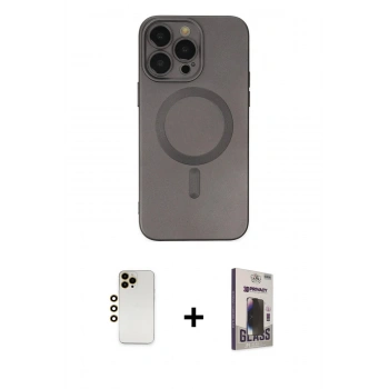 MARSİLYAN™- iPhone 13 Pro Max Kılıf Akış Minimal Özel Seri - Siyah Bilvis Hayalet Cam Ekran Koruyucu + Shine Kamera Lens - GD