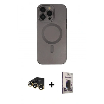 MARSİLYAN™- iPhone 13 Pro Max Kılıf Akış Minimal Özel Seri - Siyah Bilvis Hayalet Cam Ekran Koruyucu + Raze Metal Kamera Lens - GD