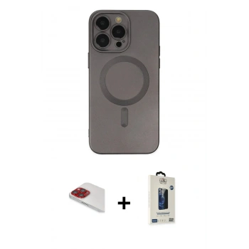 MARSİLYAN™- iPhone 13 Pro Max Kılıf Akış Minimal Özel Seri - Siyah Bilvis Hayalet Cam Ekran Koruyucu + Pers Alüminyum Kamera Lens - KI