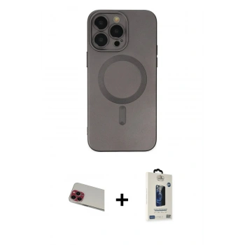 MARSİLYAN™- iPhone 13 Pro Max Kılıf Akış Minimal Özel Seri - Siyah Bilvis Hayalet Cam Ekran Koruyucu + Rainbow Kamera Lens Koruma Cam - KI