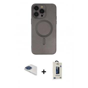 MARSİLYAN™- iPhone 13 Pro Max Kılıf Akış Minimal Özel Seri - Siyah Bilvis Hayalet Cam Ekran Koruyucu + Pers Alüminyum Kamera Lens - LT