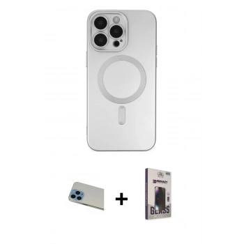 MARSİLYAN™- iPhone 13 Pro Max Kılıf Akış Minimal Özel Seri - Siyah Bilvis Hayalet Cam Ekran Koruyucu + Rainbow Kamera Lens Koruma Cam - MI