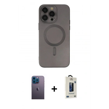 MARSİLYAN™- iPhone 13 Pro Max Kılıf Akış Minimal Özel Seri - Siyah Bilvis Hayalet Cam Ekran Koruyucu + Neon Fosforlu Kamera Lens - MI