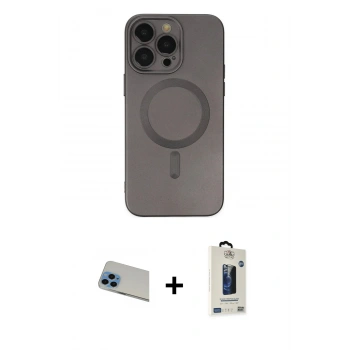 MARSİLYAN™- iPhone 13 Pro Max Kılıf Akış Minimal Özel Seri - Siyah Bilvis Hayalet Cam Ekran Koruyucu + Rainbow Kamera Lens Koruma Cam - MI