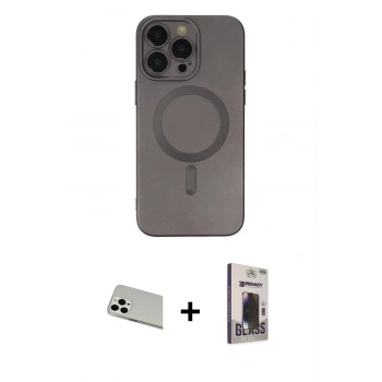 MARSİLYAN™- iPhone 13 Pro Max Kılıf Akış Minimal Özel Seri - Siyah Bilvis Hayalet Cam Ekran Koruyucu + Rainbow Kamera Lens Koruma Cam - BZ