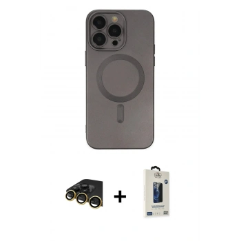 MARSİLYAN™- iPhone 13 Pro Max Kılıf Akış Minimal Özel Seri - Siyah Bilvis Hayalet Cam Ekran Koruyucu + Raze Metal Kamera Lens - GD