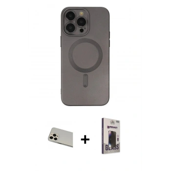 MARSİLYAN™- iPhone 13 Pro Max Kılıf Akış Minimal Özel Seri - Siyah Bilvis Hayalet Cam Ekran Koruyucu + Rainbow Kamera Lens Koruma Cam - REGD
