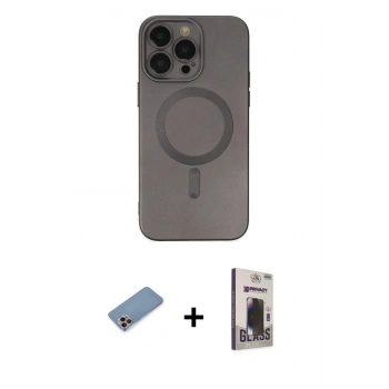 MARSİLYAN™- iPhone 13 Pro Max Kılıf Akış Minimal Özel Seri - Siyah Bilvis Hayalet Cam Ekran Koruyucu + Shine Kamera Lens Koruma Cam - PE
