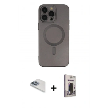 MARSİLYAN™- iPhone 13 Pro Max Kılıf Akış Minimal Özel Seri - Siyah Bilvis Hayalet Cam Ekran Koruyucu + Pers Alüminyum Kamera Lens - SABE