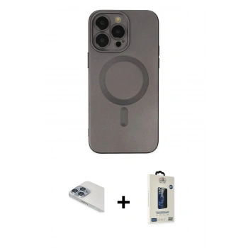 MARSİLYAN™- iPhone 13 Pro Max Kılıf Akış Minimal Özel Seri - Siyah Bilvis Hayalet Cam Ekran Koruyucu + Pers Alüminyum Kamera Lens - SABE