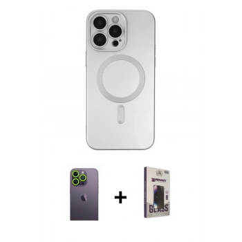 MARSİLYAN™- iPhone 13 Pro Max Kılıf Akış Minimal Özel Seri - Siyah Bilvis Hayalet Cam Ekran Koruyucu + Neon Fosforlu Kamera Lens - YL