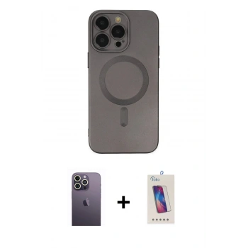 MARSİLYAN™- iPhone 13 Pro Max Kılıf Akış Minimal Özel Seri - Siyah Joko 5D Cam + Neon Fosforlu Kamera Lens - BZ