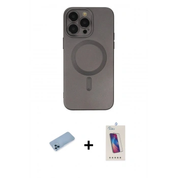 MARSİLYAN™- iPhone 13 Pro Max Kılıf Akış Minimal Özel Seri - Siyah Joko 5D Cam + Shine Kamera Lens Koruma Cam - MI