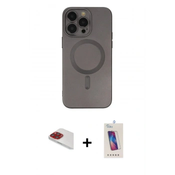 MARSİLYAN™- iPhone 13 Pro Max Kılıf Akış Minimal Özel Seri - Siyah Joko 5D Cam + Pers Alüminyum Kamera Lens - KI