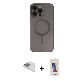 MARSİLYAN™- iPhone 13 Pro Max Kılıf Akış Minimal Özel Seri - Siyah Joko 5D Cam + Pers Alüminyum Kamera Lens - SABE