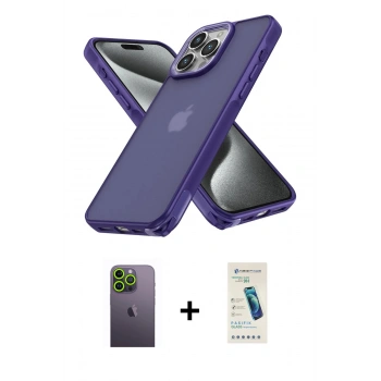 MARSİLYAN™- iPhone 13 Pro Max Kılıf Atlas Form - Şeffaf Pasifik Cam Ekran Koruyucu + Neon Fosforlu Kamera Lens - YL