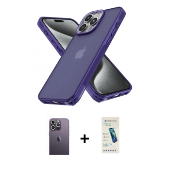 MARSİLYAN™- iPhone 13 Pro Max Kılıf Atlas Form - Şeffaf Pasifik Cam Ekran Koruyucu + Neon Fosforlu Kamera Lens - BZ