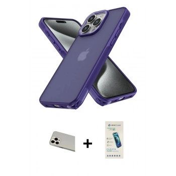 MARSİLYAN™- iPhone 13 Pro Max Kılıf Atlas Form - Şeffaf Pasifik Cam Ekran Koruyucu + Rainbow Kamera Lens Koruma Cam - BZ