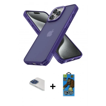 MARSİLYAN™- iPhone 13 Pro Max Kılıf Atlas Form - Siyah 18D Cam Ekran Koruyucu + Pers Alüminyum Kamera Lens - LT