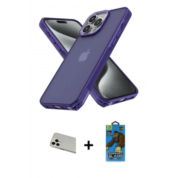 MARSİLYAN™- iPhone 13 Pro Max Kılıf Atlas Form - Siyah 18D Cam Ekran Koruyucu + Rainbow Kamera Lens Koruma Cam - BZ