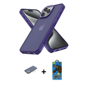 MARSİLYAN™- iPhone 13 Pro Max Kılıf Atlas Form - Siyah 18D Cam Ekran Koruyucu + Renkli Kamera Lens Koruma Cam - YL