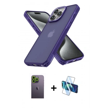 MARSİLYAN™- iPhone 13 Pro Max Kılıf Atlas Form - Siyah 3D Antistatik Cam Ekran Koruyucu + Neon Fosforlu Kamera Lens - YL