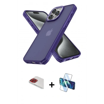 MARSİLYAN™- iPhone 13 Pro Max Kılıf Atlas Form - Siyah 3D Antistatik Cam Ekran Koruyucu + Pers Alüminyum Kamera Lens - KI