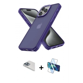 MARSİLYAN™- iPhone 13 Pro Max Kılıf Atlas Form - Siyah 3D Antistatik Cam Ekran Koruyucu + Pers Alüminyum Kamera Lens - SABE