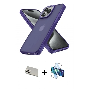 MARSİLYAN™- iPhone 13 Pro Max Kılıf Atlas Form - Siyah 3D Antistatik Cam Ekran Koruyucu + Rainbow Kamera Lens Koruma Cam - BZ