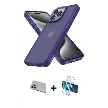 MARSİLYAN™- iPhone 13 Pro Max Kılıf Atlas Form - Siyah 3D Antistatik Cam Ekran Koruyucu + Rainbow Kamera Lens Koruma Cam - MR