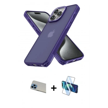 MARSİLYAN™- iPhone 13 Pro Max Kılıf Atlas Form - Siyah 3D Antistatik Cam Ekran Koruyucu + Rainbow Kamera Lens Koruma Cam - MI