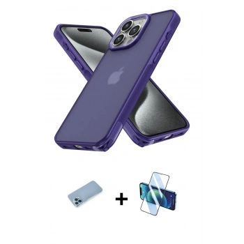 MARSİLYAN™- iPhone 13 Pro Max Kılıf Atlas Form - Siyah 3D Antistatik Cam Ekran Koruyucu + Shine Kamera Lens Koruma Cam - MI