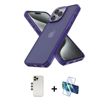 MARSİLYAN™- iPhone 13 Pro Max Kılıf Atlas Form - Siyah 3D Antistatik Cam Ekran Koruyucu + Shine Kamera Lens - GD
