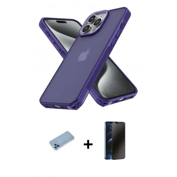 MARSİLYAN™- iPhone 13 Pro Max Kılıf Atlas Form - Siyah 3D Antistatik Hayalet Cam Ekran Koruyucu + Shine Kamera Lens Koruma Cam - MI