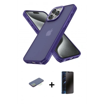 MARSİLYAN™- iPhone 13 Pro Max Kılıf Atlas Form - Siyah 3D Antistatik Hayalet Cam Ekran Koruyucu + Renkli Kamera Lens Koruma Cam - YL