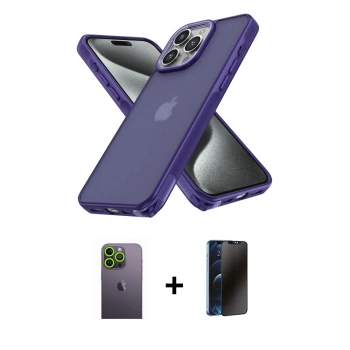 MARSİLYAN™- iPhone 13 Pro Max Kılıf Atlas Form - Siyah 3D Antistatik Hayalet Cam Ekran Koruyucu + Neon Fosforlu Kamera Lens - YL
