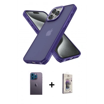 MARSİLYAN™- iPhone 13 Pro Max Kılıf Atlas Form - Siyah Bilvis 3D Cam Ekran Koruyucu + Neon Fosforlu Kamera Lens - MI