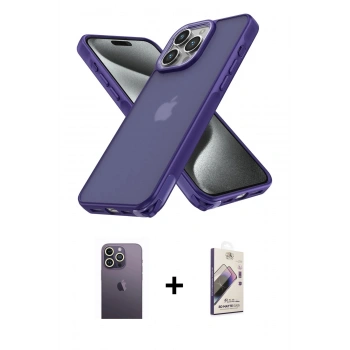 MARSİLYAN™- iPhone 13 Pro Max Kılıf Atlas Form - Siyah Bilvis 3D Mat Cam Ekran Koruyucu + Neon Fosforlu Kamera Lens - BZ