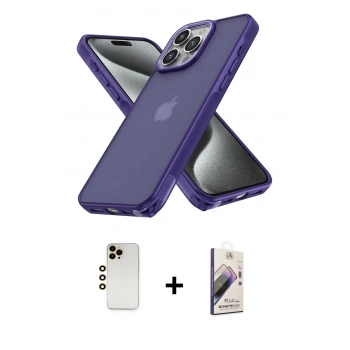 MARSİLYAN™- iPhone 13 Pro Max Kılıf Atlas Form - Siyah Bilvis 3D Mat Cam Ekran Koruyucu + Shine Kamera Lens - GD