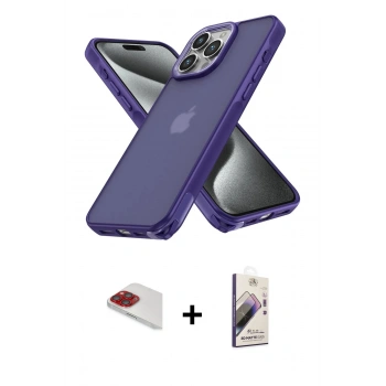 MARSİLYAN™- iPhone 13 Pro Max Kılıf Atlas Form - Siyah Bilvis 3D Mat Cam Ekran Koruyucu + Pers Alüminyum Kamera Lens - KI