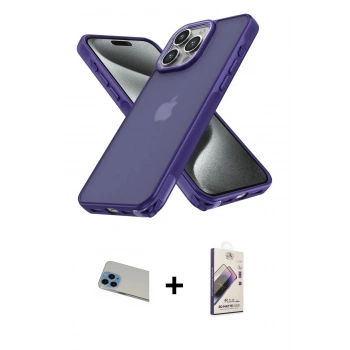 MARSİLYAN™- iPhone 13 Pro Max Kılıf Atlas Form - Siyah Bilvis 3D Mat Cam Ekran Koruyucu + Rainbow Kamera Lens Koruma Cam - MI