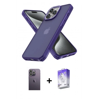 MARSİLYAN™- iPhone 13 Pro Max Kılıf Atlas Form - Siyah Bilvis 5in1 3D Magic Cam Ekran Koruyucu + Neon Fosforlu Kamera Lens - BZ