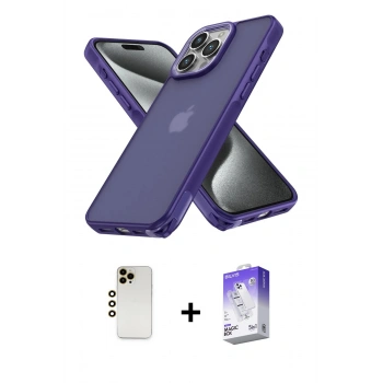MARSİLYAN™- iPhone 13 Pro Max Kılıf Atlas Form - Siyah Bilvis 5in1 3D Magic Cam Ekran Koruyucu + Shine Kamera Lens - GD